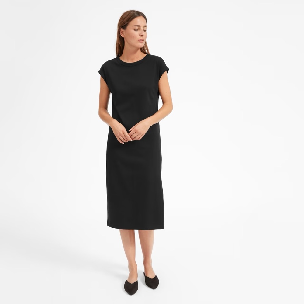 Everlane The Luxe Cotton Side-Slit Tee Dress, black, size small, NWOT